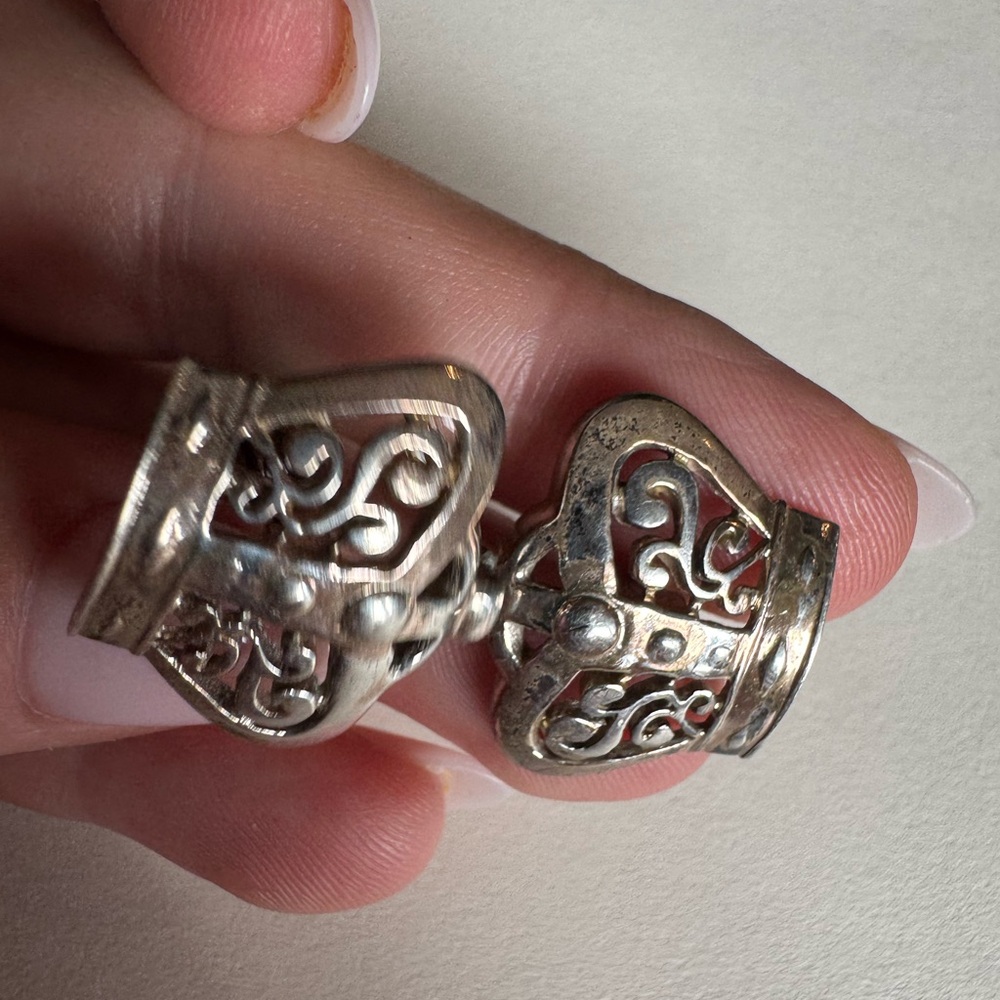 Elegant Vintage Sterling Silver Filigree Crown Cufflinks 12.6 - Picture 2 of 9